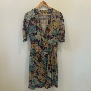 ETRO Silk Floral Print Dress with Pleating and Ruching